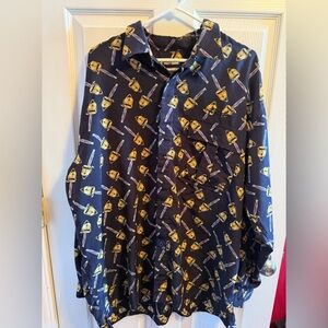 Vintage Phat Farm Navy and Yellow chainsaw Patterned Men's Shirt Sz XXL